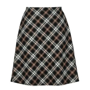Classic Autumn Brown Plaid A-Line Midi Knee Length Skirt Ealstic Waist Size 6